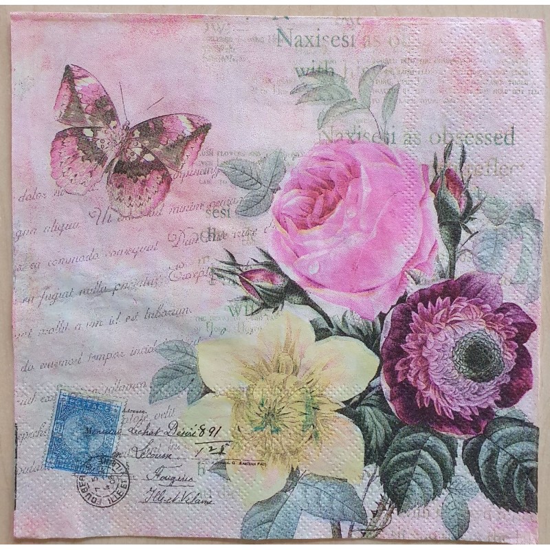 Serviette Blumen/Schmetterling