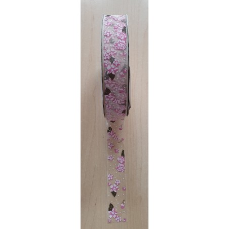 Organzaband Blumen weiss