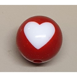 Kunststoff Perle mit Herz rot
