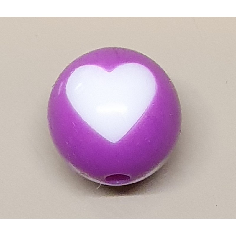 Kunststoff Perle mit Herz magenta