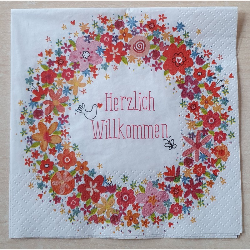 Serviette Herzlich Willkommen