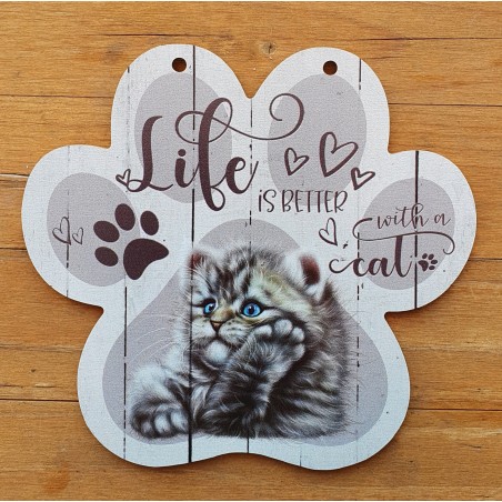 Holz Schild Katze grau