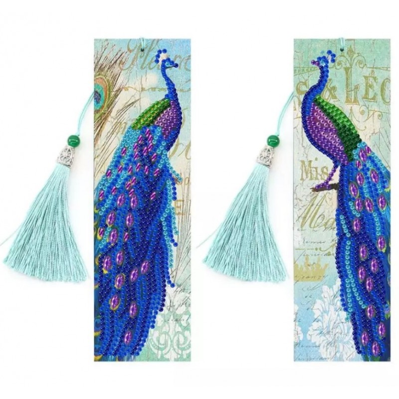 3D Diamant Pixel Lesezeichen Pfau