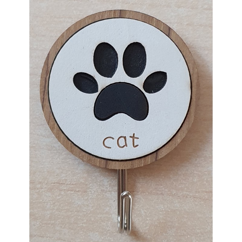 Holz Haken Cat weiss/schwarz
