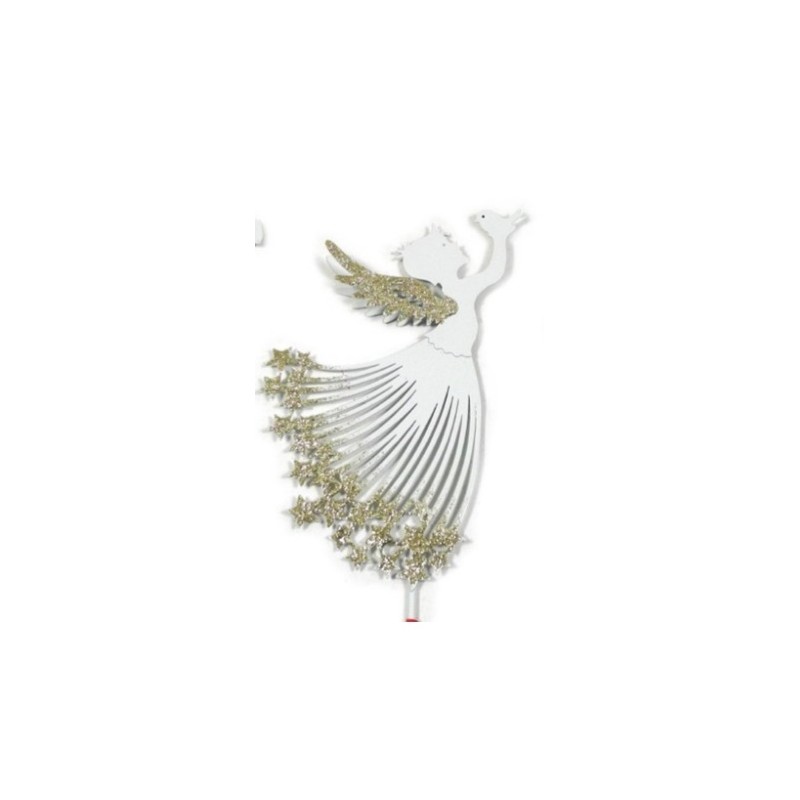 Metall Engel/Vogel zum Stecken weiss/gold