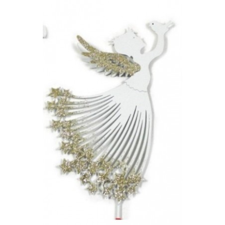 Metall Engel/Vogel zum Stecken weiss/gold