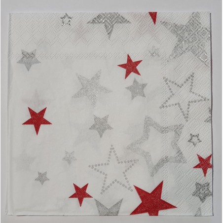 Serviette Sterne rot/silber