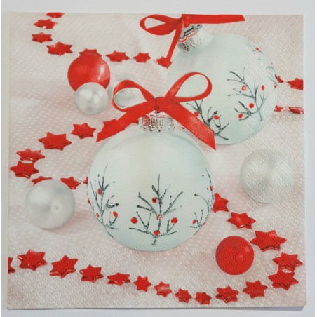Serviette Weihnachtskugeln weiss