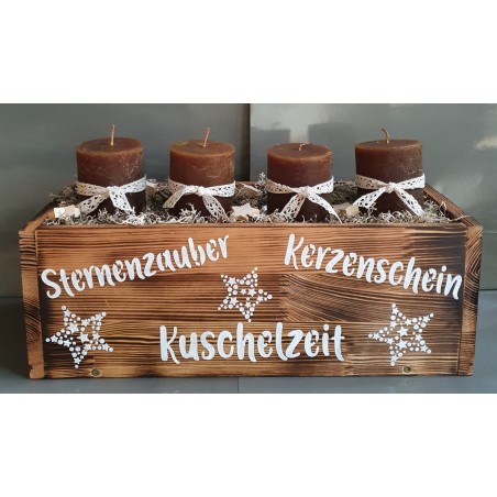 Holz Kistchen mit 4 Kerzen