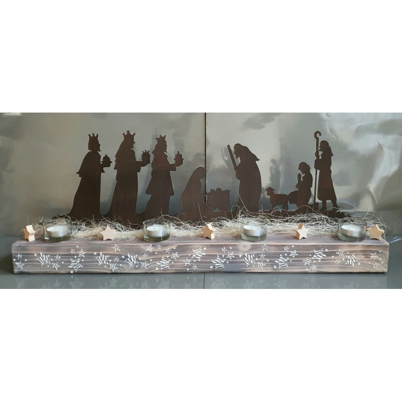 Holz Balken mit Teelichter (Bethlehem)