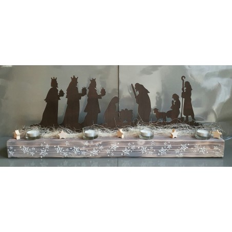 Holz Balken mit Teelichter (Bethlehem)