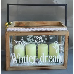 Holz/Glas Laterne mit 4 Kerzen hellgrün