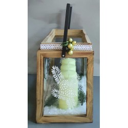 Holz/Glas Laterne mit 4 Kerzen hellgrün