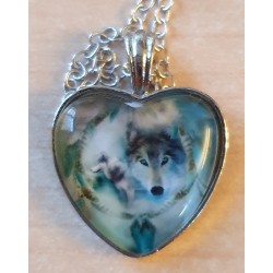 Kette mit Herz Cabochon Wolf