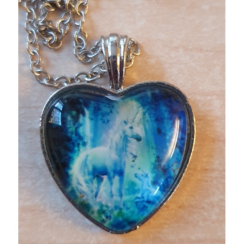 Kette mit Herz Cabochon Einhorn