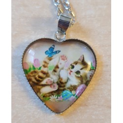 Kette mit Herz Cabochon Katze