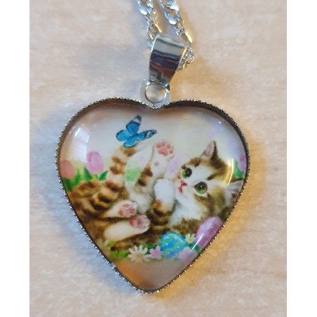 Kette mit Herz Cabochon Katze