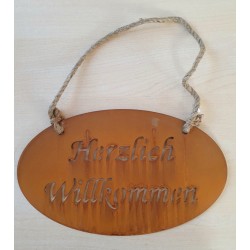 Metall Schild Rost Herzlich Willkommen