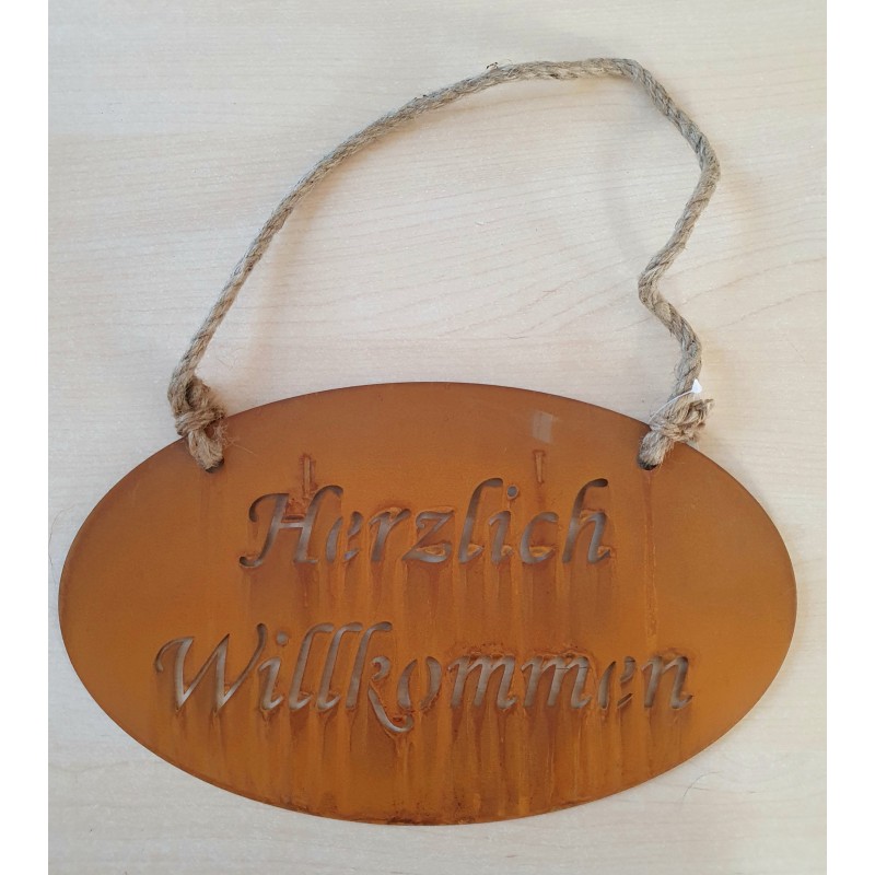 Metall Schild Rost Herzlich Willkommen