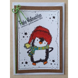 Weihnachtskarte Pinguin hellgrün