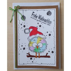 Weihnachtskarte lustiger Vogel hellgrün