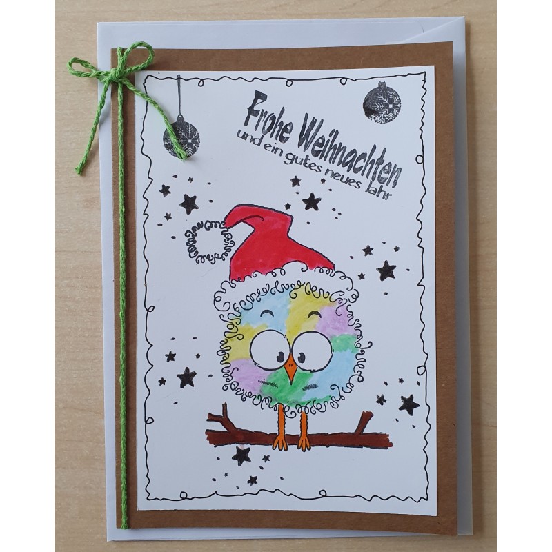 Weihnachtskarte lustiger Vogel hellgrün