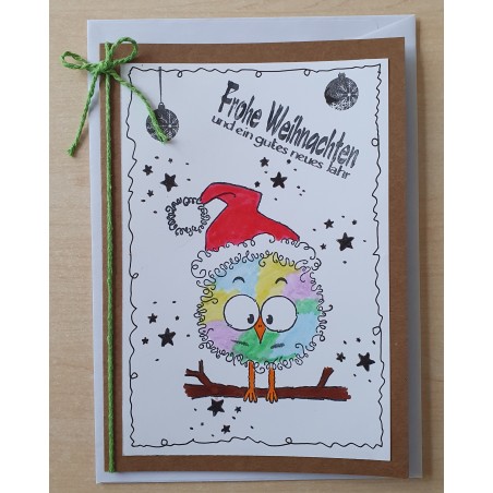 Weihnachtskarte lustiger Vogel hellgrün