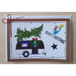 Weihnachtskarte Wohnwagen rot