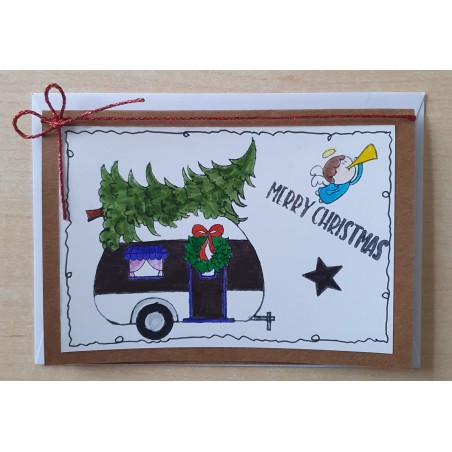 Weihnachtskarte Wohnwagen rot