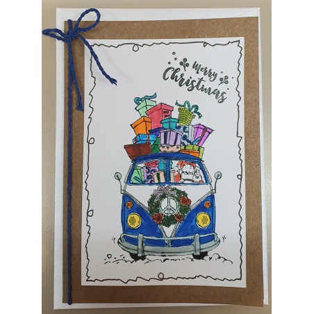 Weihnachtskarte VW Bus blau