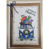 Weihnachtskarte VW Bus blau