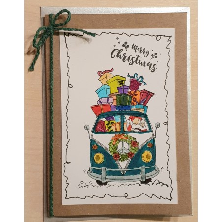 Weihnachtskarte VW Bus grün