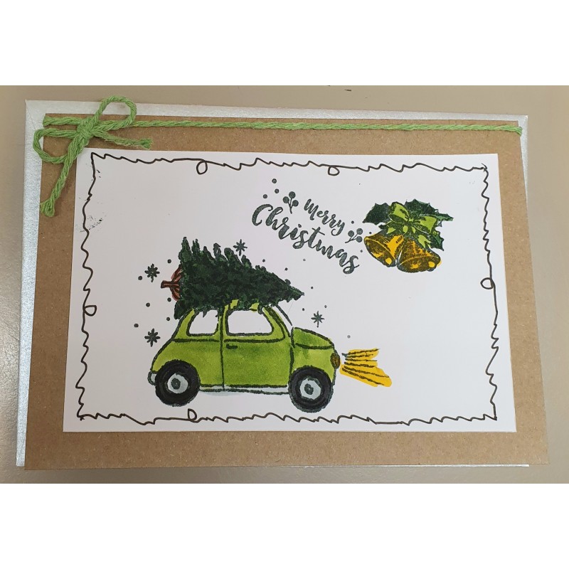 Weihnachtskarte Auto hellgrün