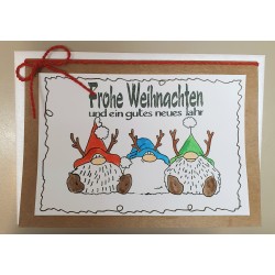 Weihnachtskarte drei Rentierwichtel rot