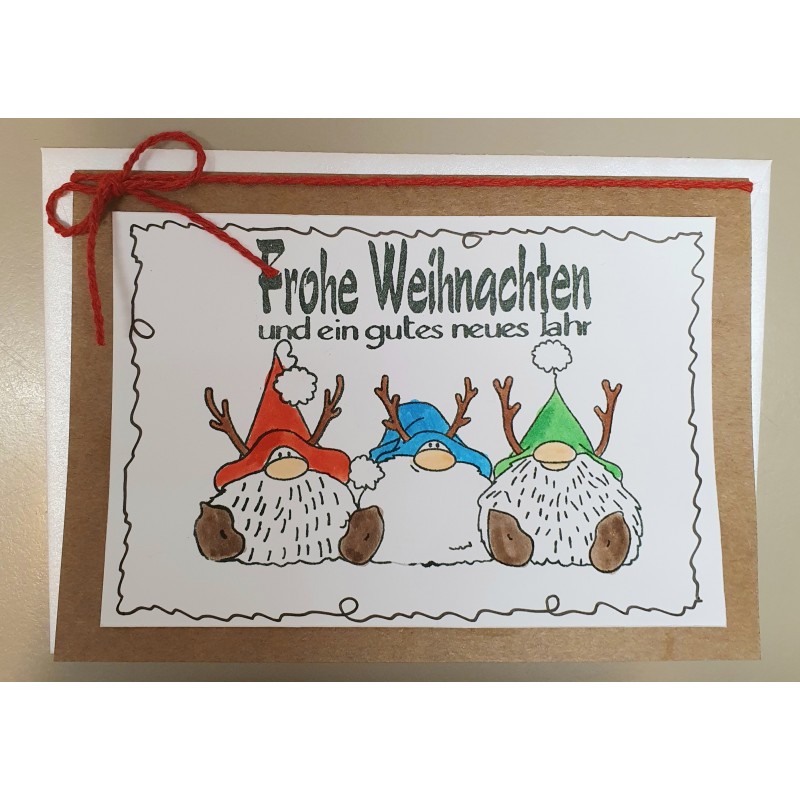 Weihnachtskarte drei Rentierwichtel rot