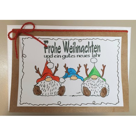 Weihnachtskarte drei Rentierwichtel rot