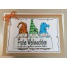 Weihnachtskarte drei Wichtel orange