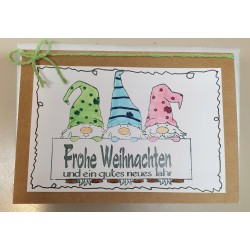 Weihnachtskarte drei Wichtel hellgrün