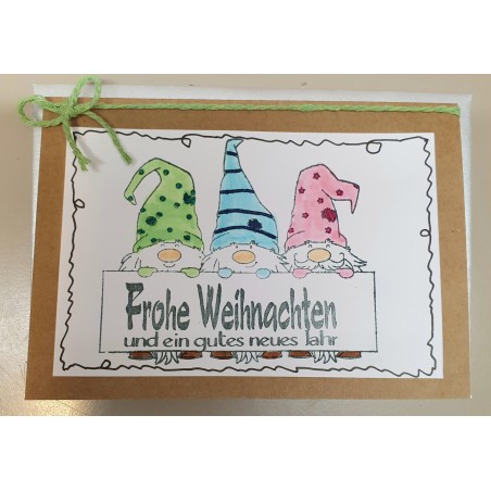 Weihnachtskarte drei Wichtel hellgrün