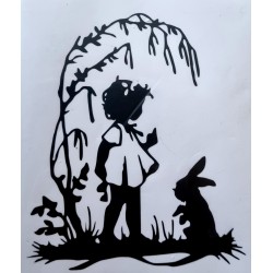 Vinylmotiv Mädchen/Kaninchen schwarz