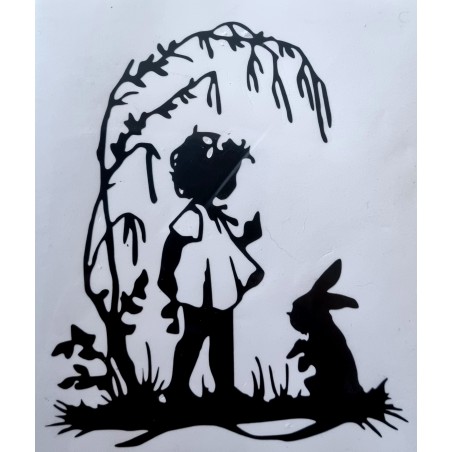 Vinylmotiv Mädchen/Kaninchen schwarz