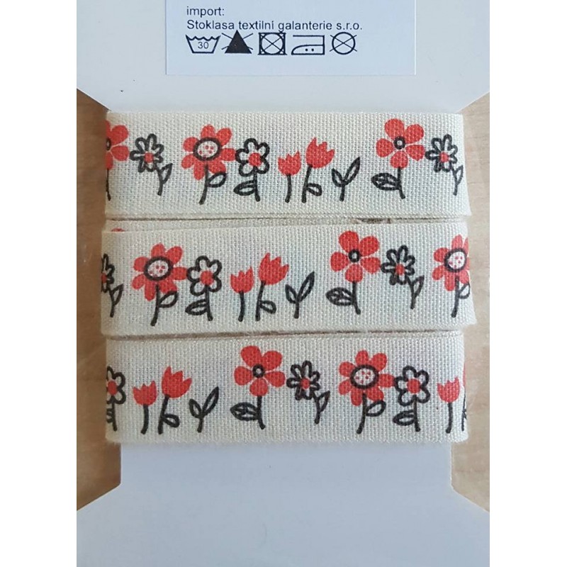 Dekoband Blumen corall/creme