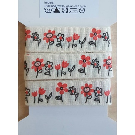 Dekoband Blumen corall/creme