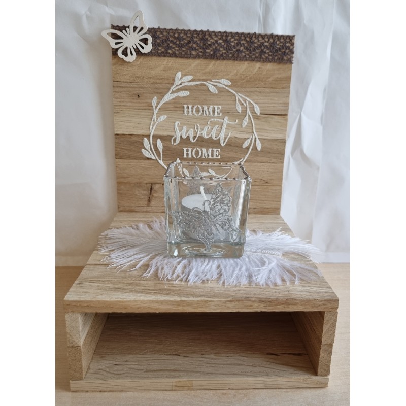 Holz Klötzchen Teelicht Home silber/taupe