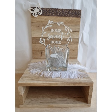 Holz Klötzchen Teelicht Home silber/taupe