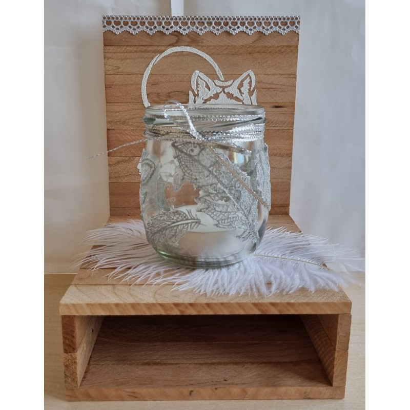 Holz Klötzchen Teelicht Wolf silber