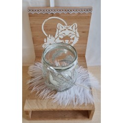 Holz Klötzchen Teelicht Wolf silber