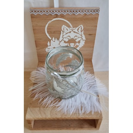 Holz Klötzchen Teelicht Wolf silber
