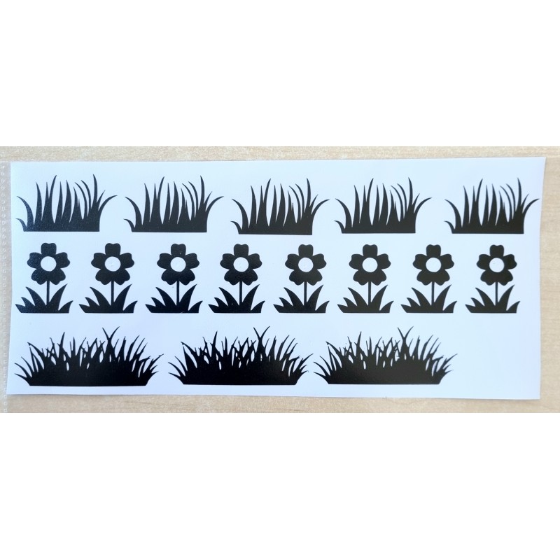 Vinylmotiv Blumen/Gläser schwarz