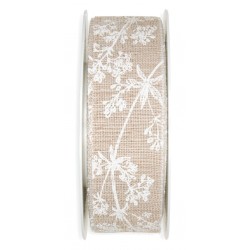 Dekoband Blumenranken hellbraun/weiss